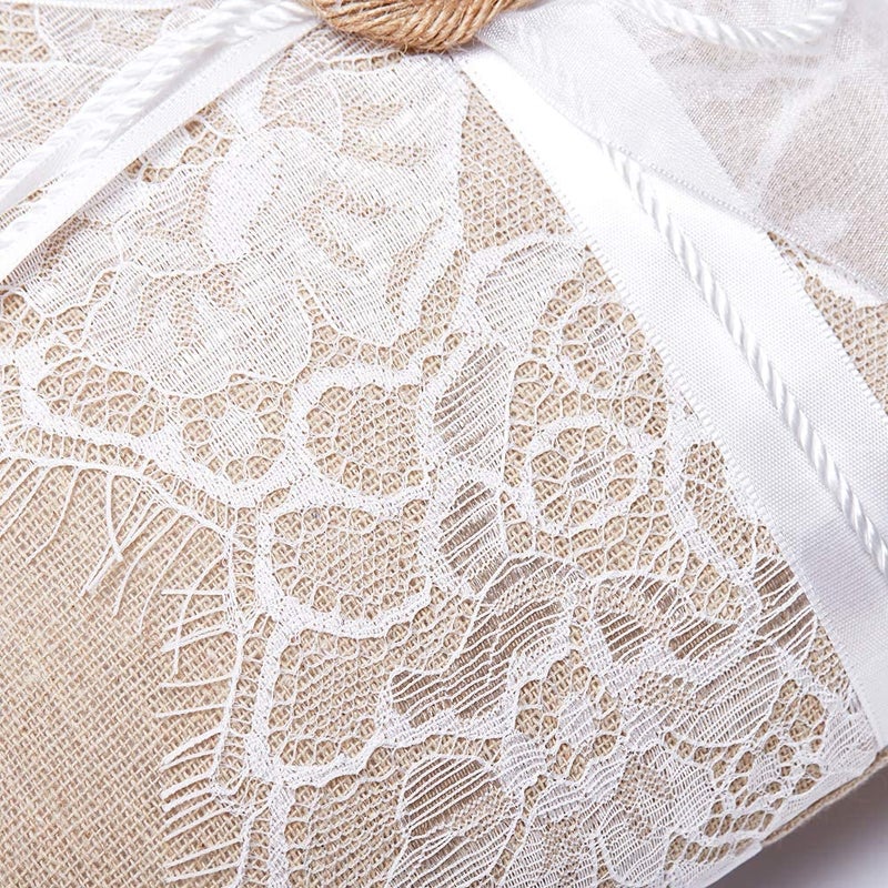 Amajoy Vintage Rustic Burlap Lace Wedding Ring Pillow Ring Bearer Pillow 7.5 inch x 7.5 inch - Image 5